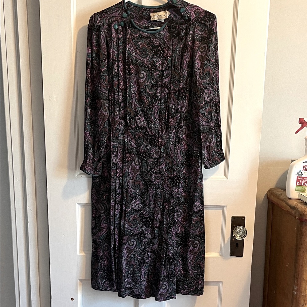 Vintage Black and Purple Paisley Long Sleeve Dress